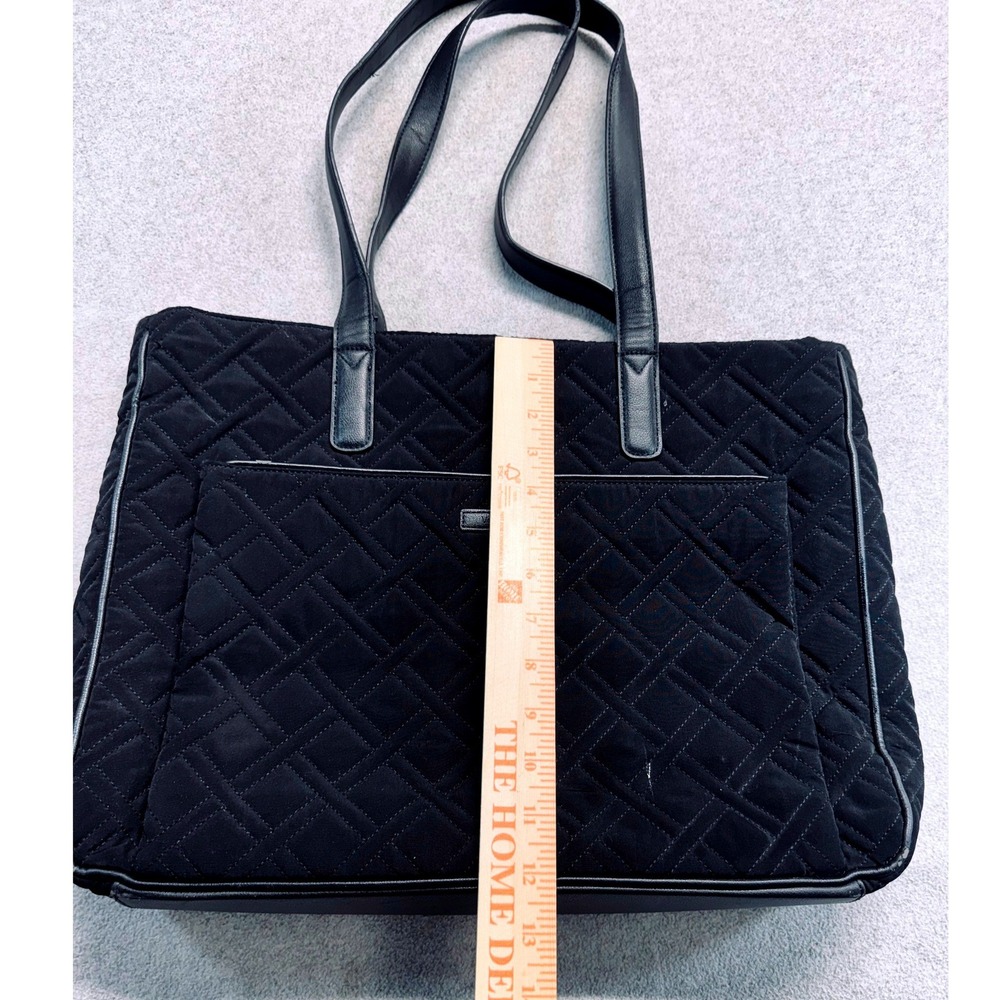 Vera Bradley Black Quilted Tote Bag Large Travel Work Laptop Shoulder Purse - Picture 3 of 12